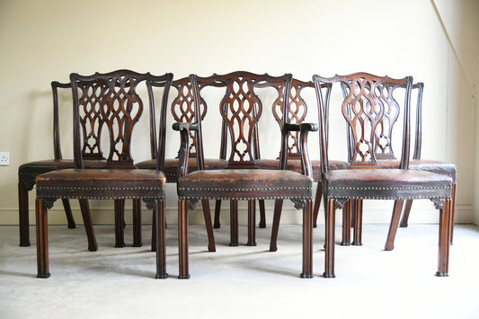 Set of 6 + 1 Victorian Mahogany Chippendale Style Dining Chairs