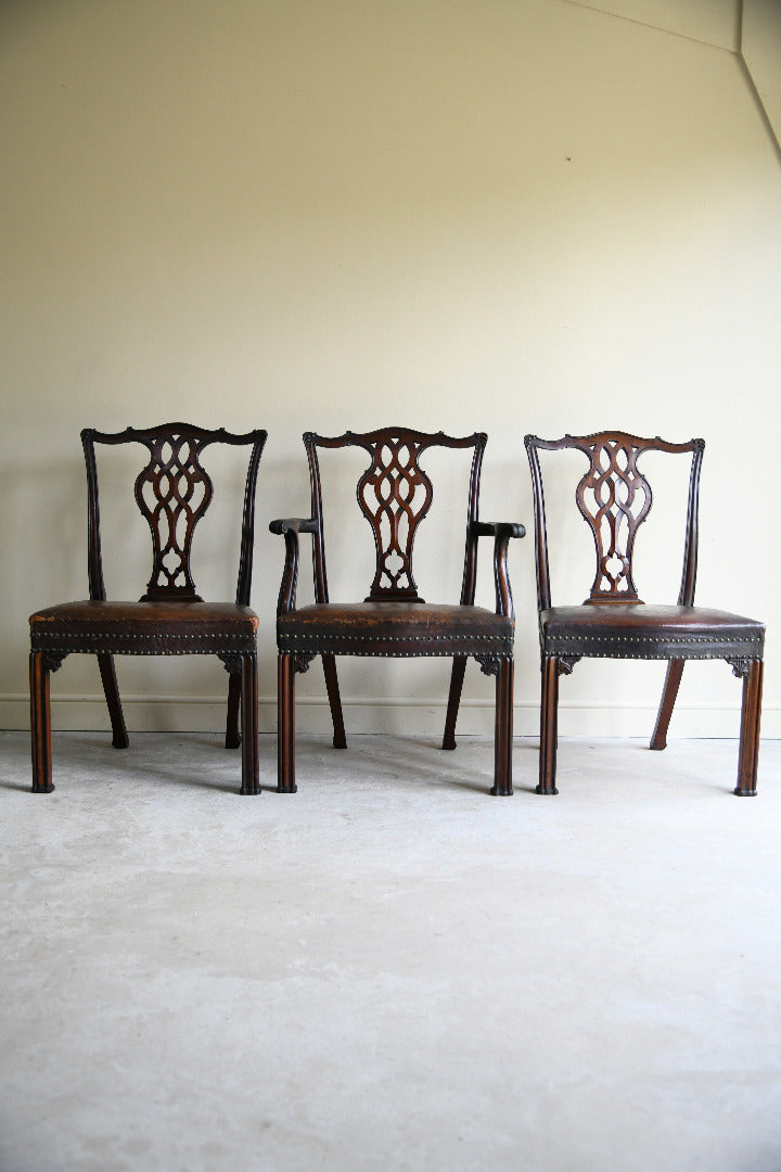 Set of 6 + 1 Victorian Mahogany Chippendale Style Dining Chairs