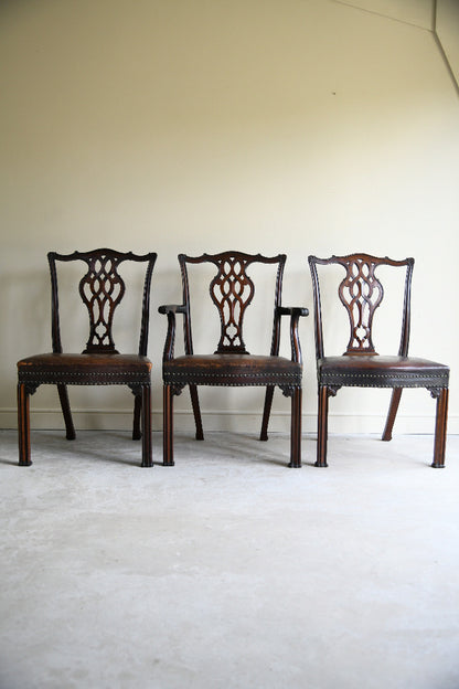 Set of 6 + 1 Victorian Mahogany Chippendale Style Dining Chairs
