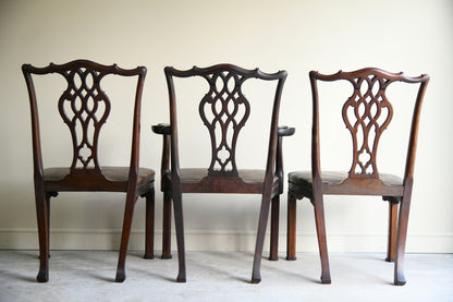 Set of 6 + 1 Victorian Mahogany Chippendale Style Dining Chairs