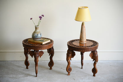 Pair Anglo Indian Carved Elephant Occasional Tables