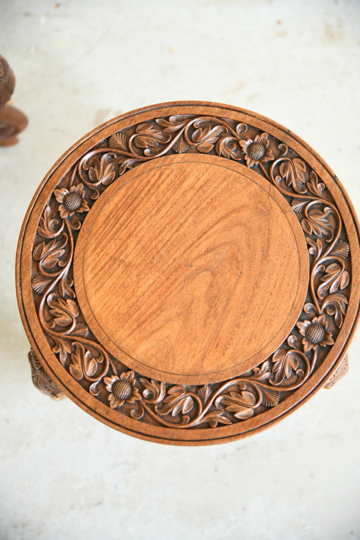 Pair Anglo Indian Carved Elephant Occasional Tables