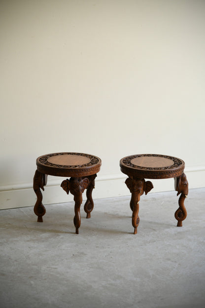 Pair Anglo Indian Carved Elephant Occasional Tables