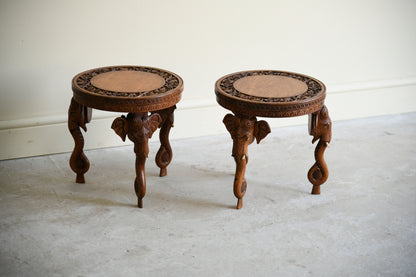 Pair Anglo Indian Carved Elephant Occasional Tables