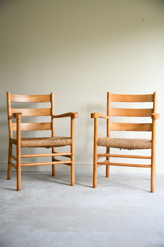 Pair of Ladder Back Armchairs, Style of Charlotte Perriand