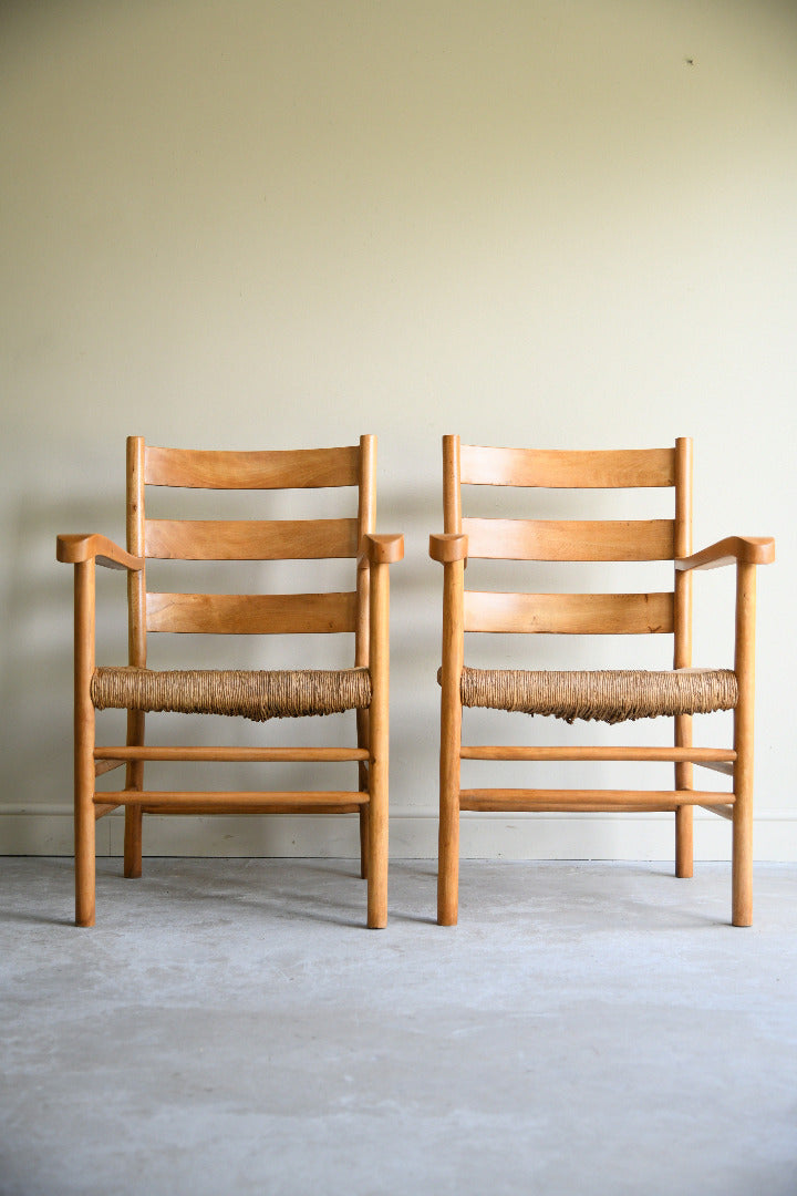 Pair of Ladder Back Armchairs, Style of Charlotte Perriand