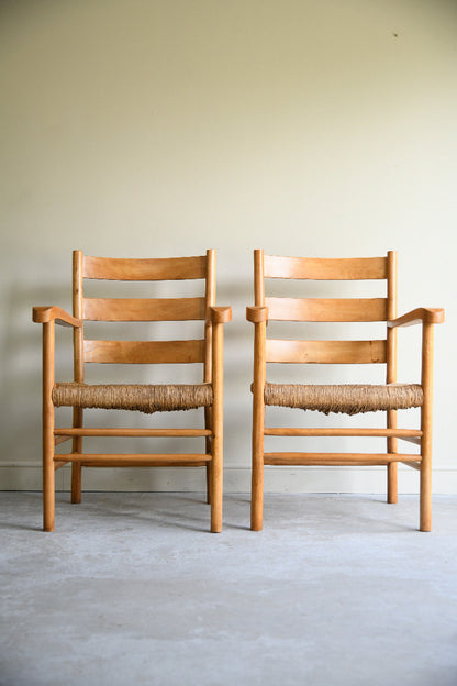 Pair of Ladder Back Armchairs, Style of Charlotte Perriand