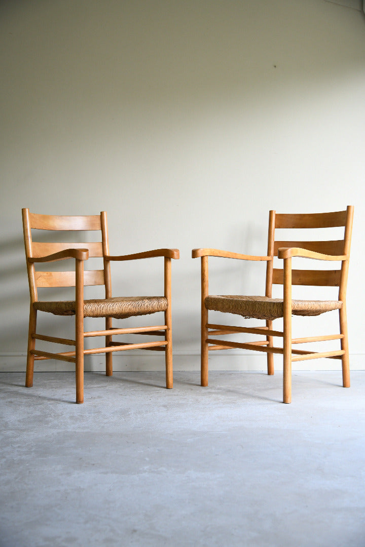 Pair of Ladder Back Armchairs, Style of Charlotte Perriand