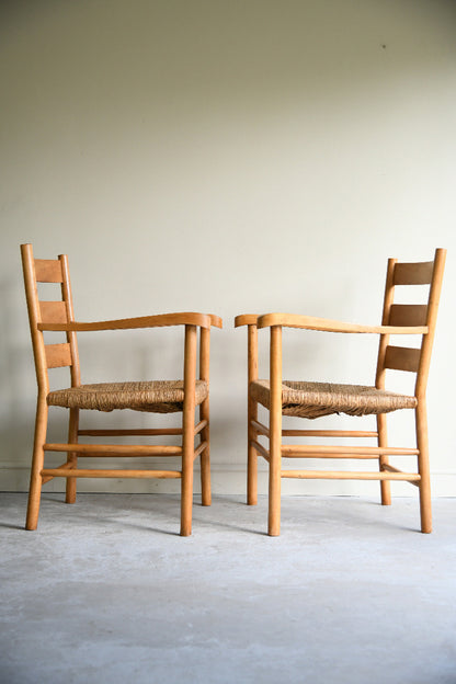 Pair of Ladder Back Armchairs, Style of Charlotte Perriand