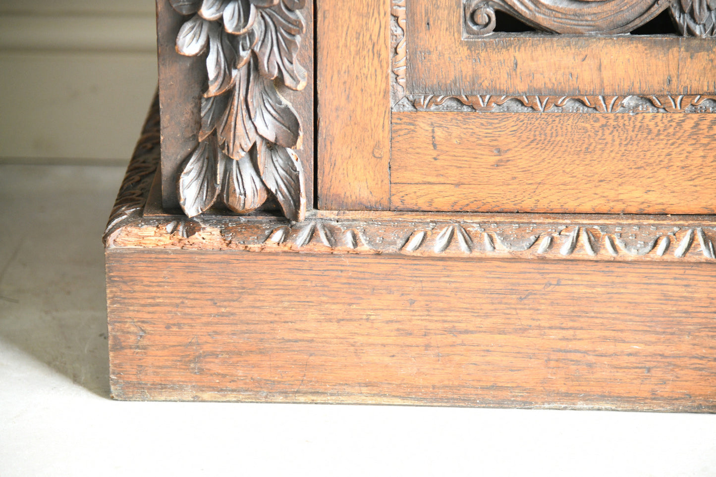 Pair Antique 19th Century Carved Oak Cabinet Bookcases