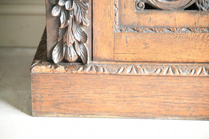 Pair Antique 19th Century Carved Oak Cabinet Bookcases