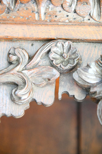 Pair Antique 19th Century Carved Oak Cabinet Bookcases