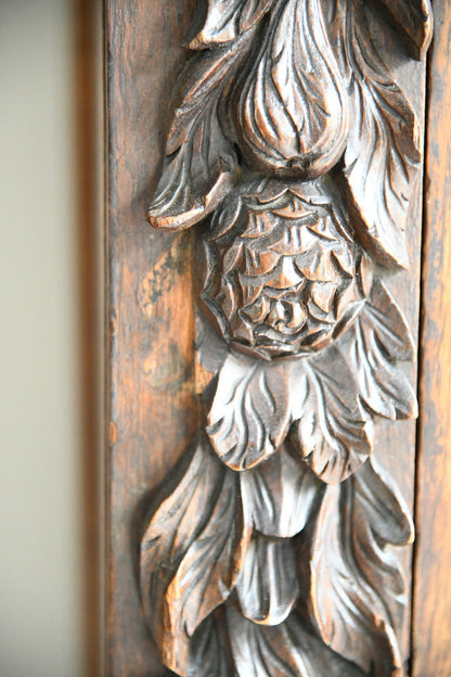Pair Antique 19th Century Carved Oak Cabinet Bookcases