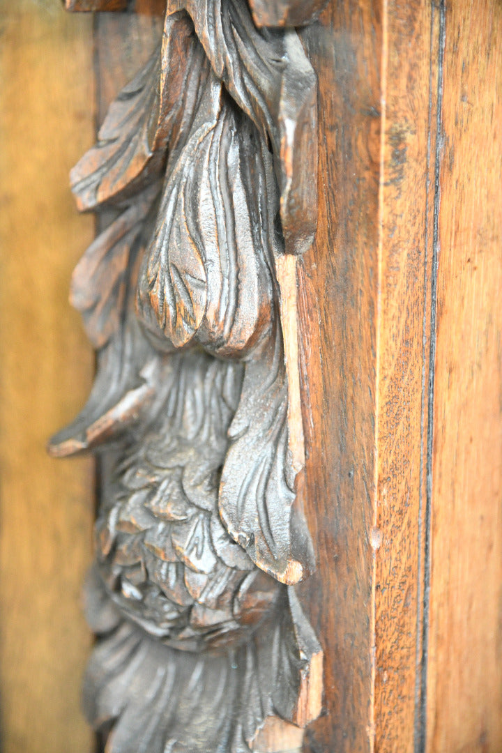Pair Antique 19th Century Carved Oak Cabinet Bookcases