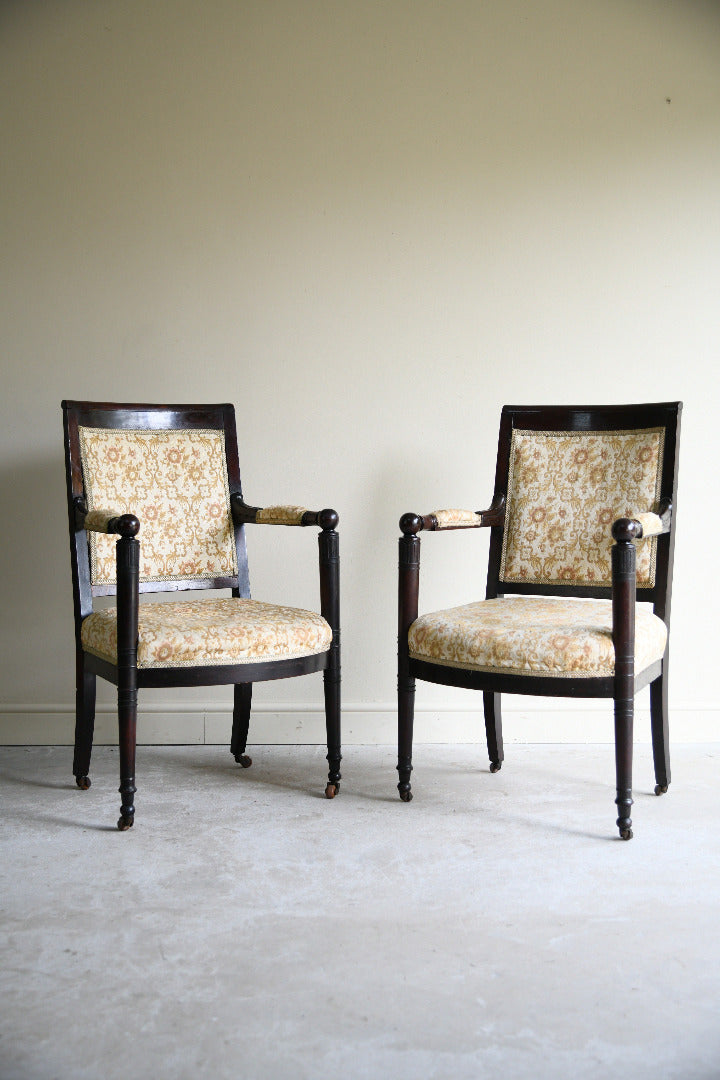 Pair of Antique Mahogany Empire Revival Armchairs