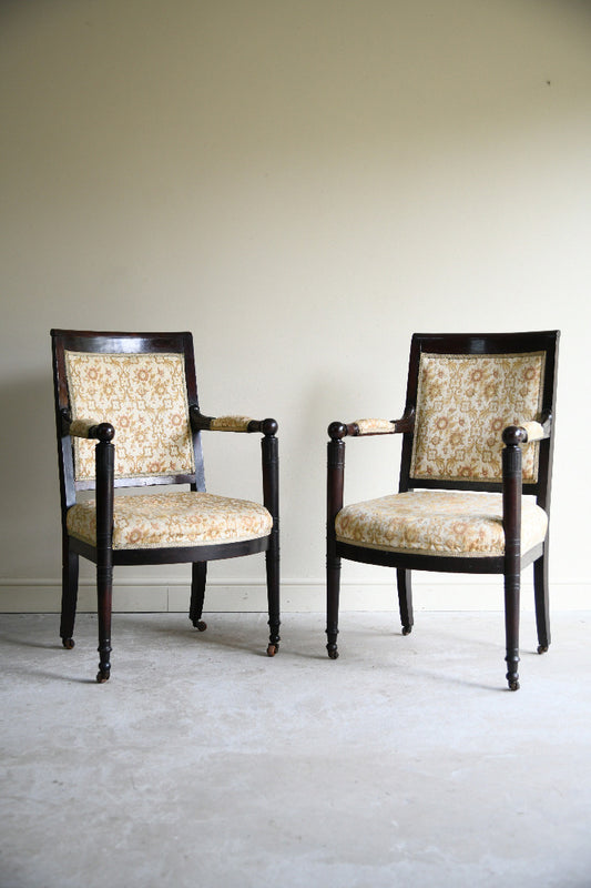 Pair of Antique Mahogany Empire Revival Armchairs