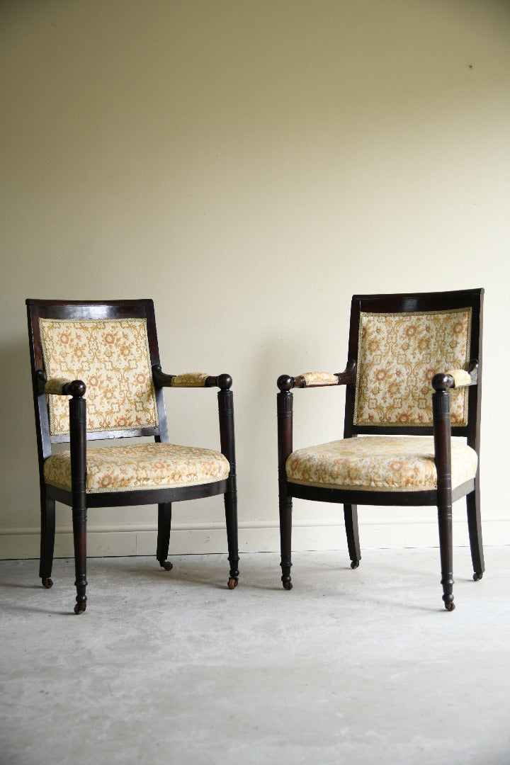 Pair of Antique Mahogany Empire Revival Armchairs