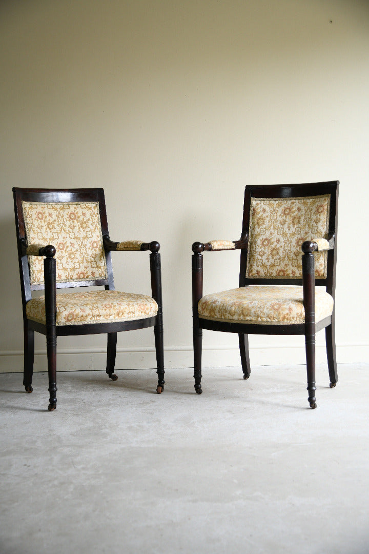 Pair of Antique Mahogany Empire Revival Armchairs