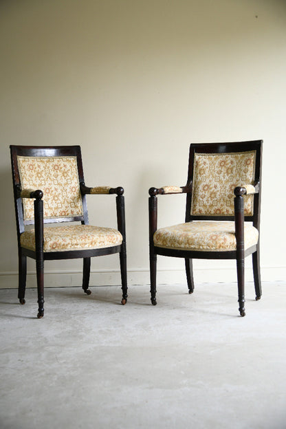 Pair of Antique Mahogany Empire Revival Armchairs