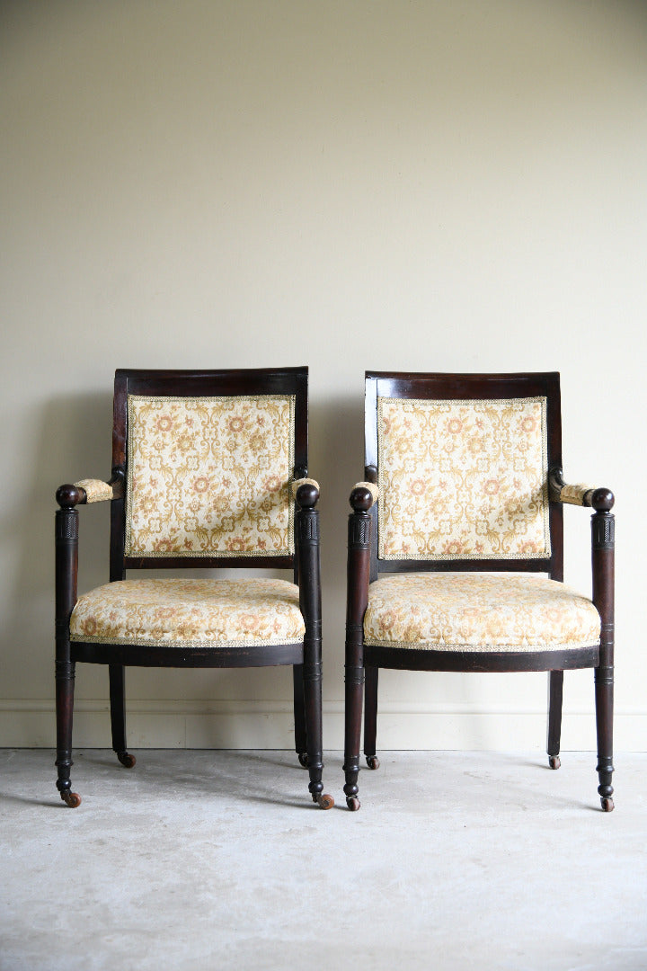 Pair of Antique Mahogany Empire Revival Armchairs