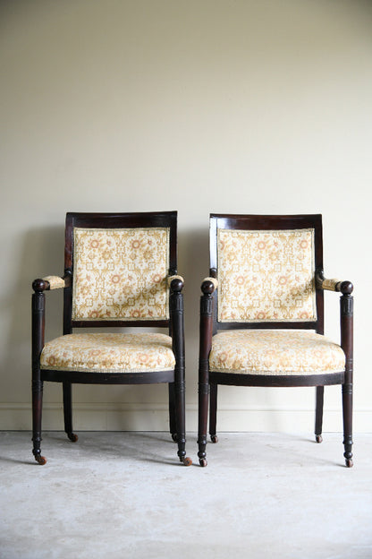 Pair of Antique Mahogany Empire Revival Armchairs