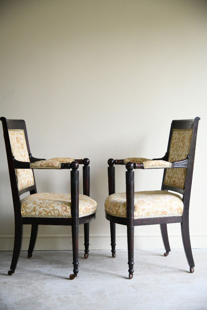 Pair of Antique Mahogany Empire Revival Armchairs
