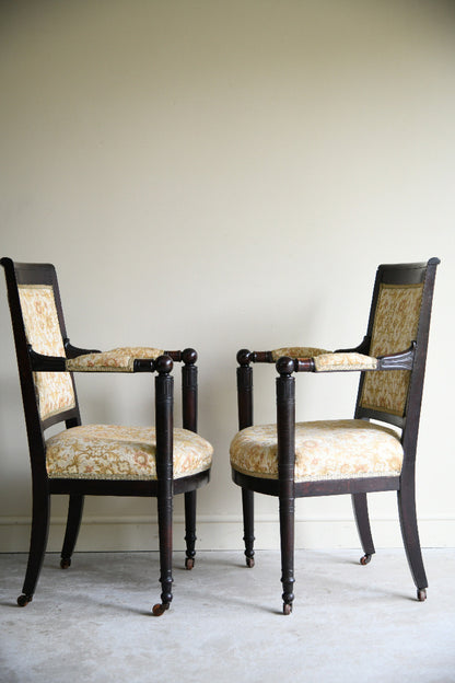 Pair of Antique Mahogany Empire Revival Armchairs