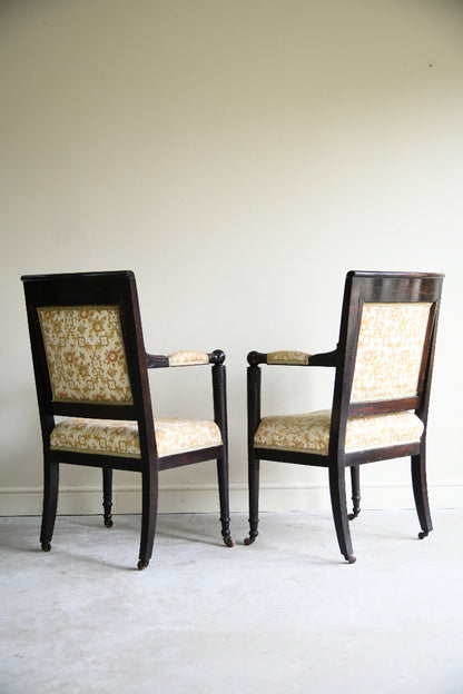 Pair of Antique Mahogany Empire Revival Armchairs