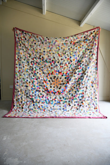 Vintage Hand Pieced Hexagon Patchwork Quilt
