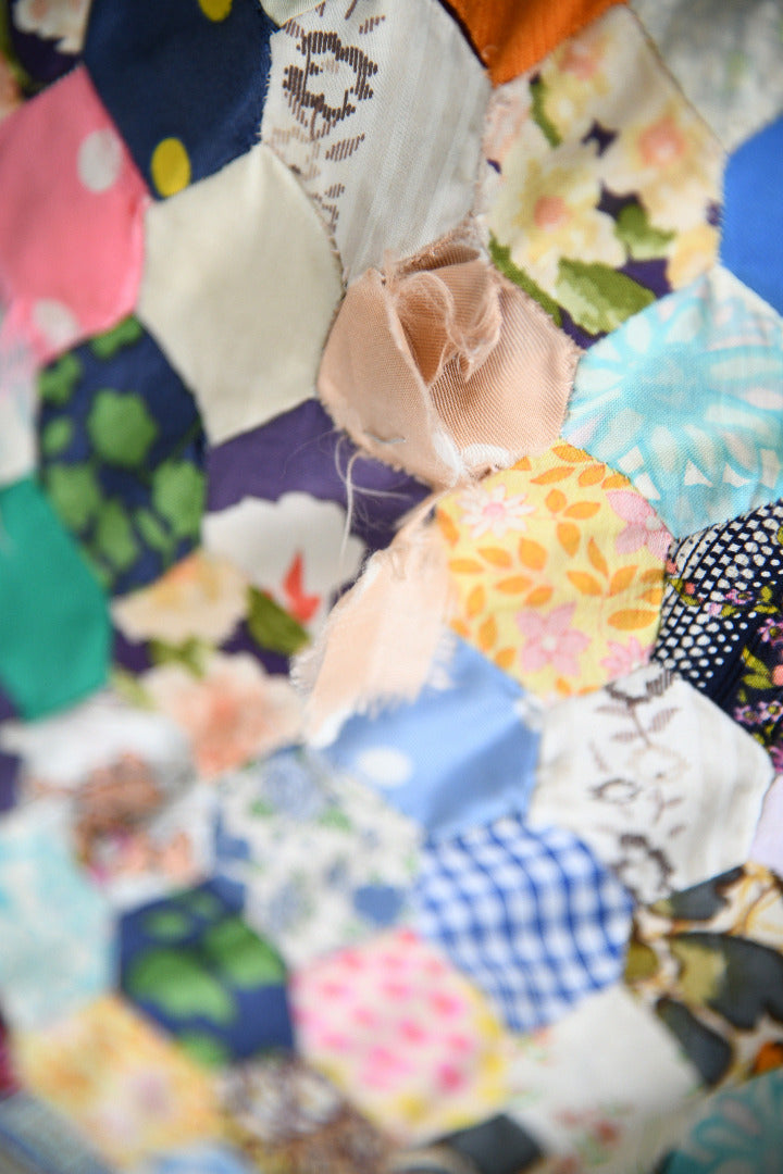 Vintage Hand Pieced Hexagon Patchwork Quilt