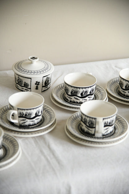 Scottie Wilson for Royal Worcester Crown Ware Tea Set