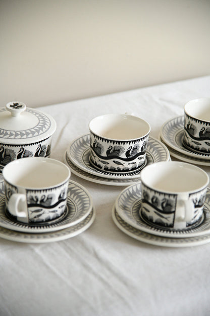 Scottie Wilson for Royal Worcester Crown Ware Tea Set