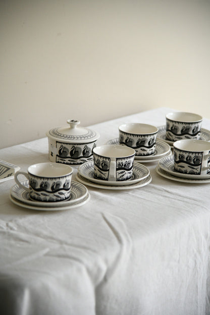 Scottie Wilson for Royal Worcester Crown Ware Tea Set
