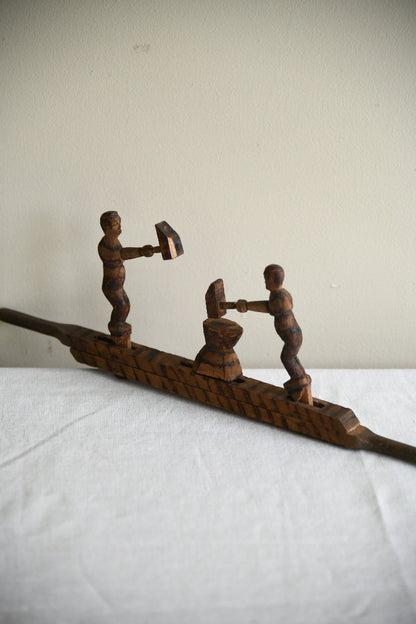 Carved Wooden Folk Toy ? Blacksmiths at the Anvil