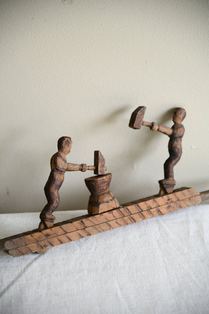Carved Wooden Folk Toy ? Blacksmiths at the Anvil