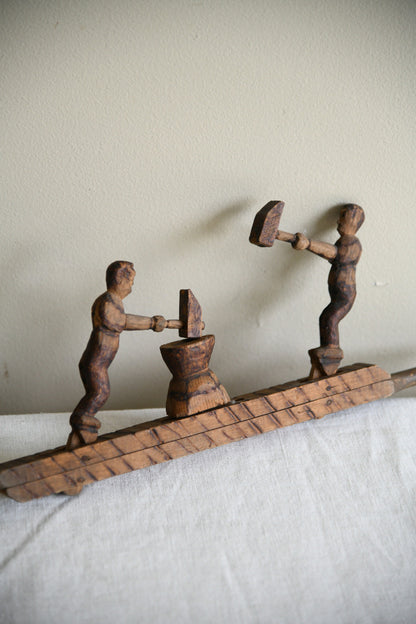 Carved Wooden Folk Toy ? Blacksmiths at the Anvil