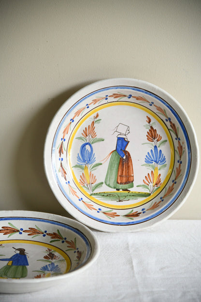 Pair of Henriot Quimper Faience Breton Figure Bowls