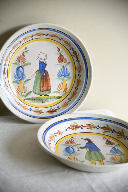 Pair of Henriot Quimper Faience Breton Figure Bowls