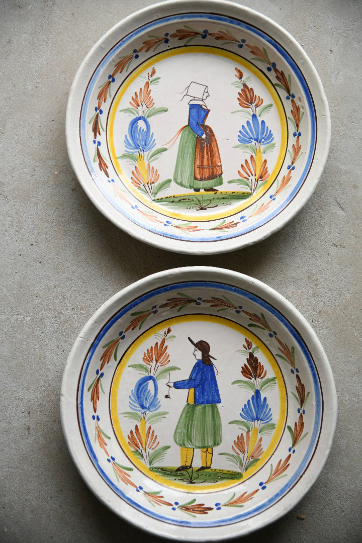 Pair of Henriot Quimper Faience Breton Figure Bowls