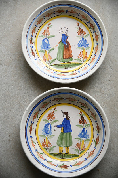 Pair of Henriot Quimper Faience Breton Figure Bowls