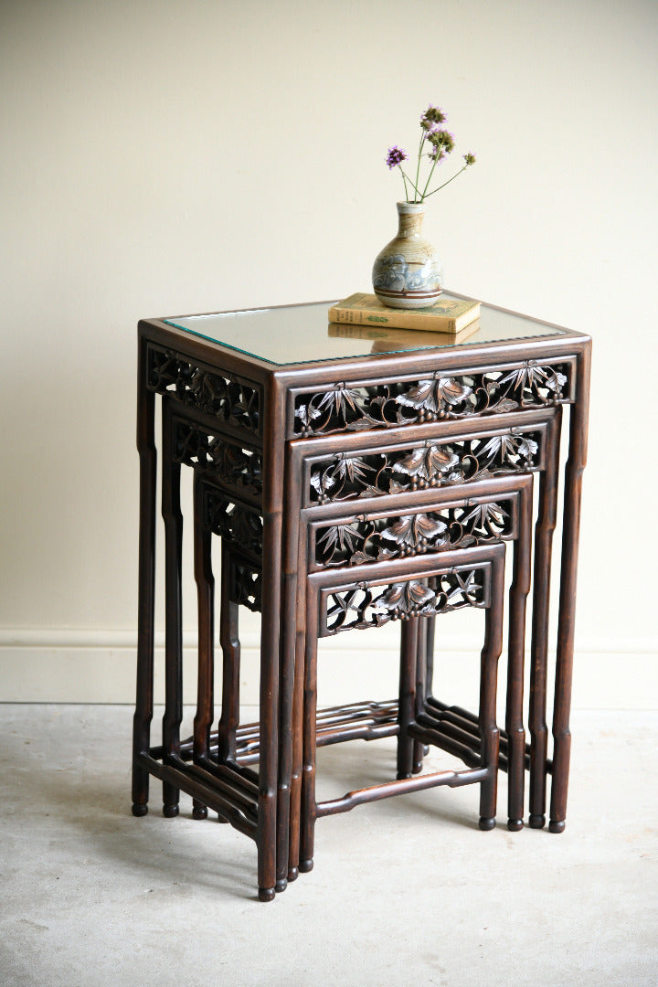Antique Chinese Carved Hardwood Quartetto Nest of Tables