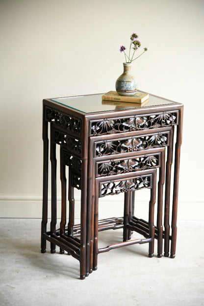 Antique Chinese Carved Hardwood Quartetto Nest of Tables
