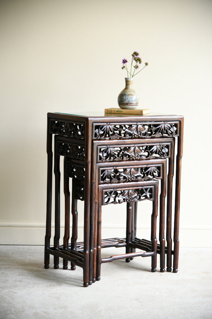 Antique Chinese Carved Hardwood Quartetto Nest of Tables
