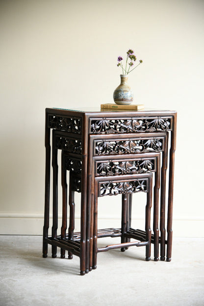 Antique Chinese Carved Hardwood Quartetto Nest of Tables