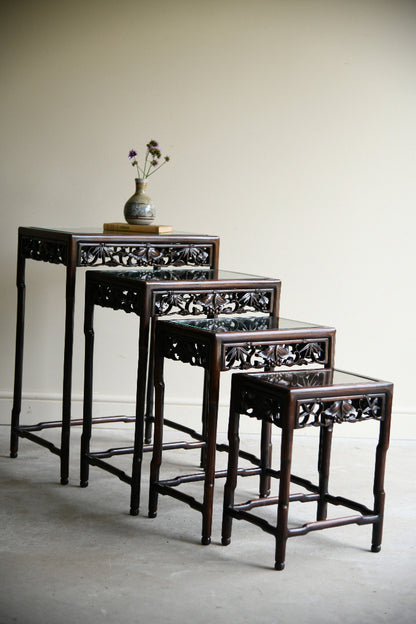 Antique Chinese Carved Hardwood Quartetto Nest of Tables