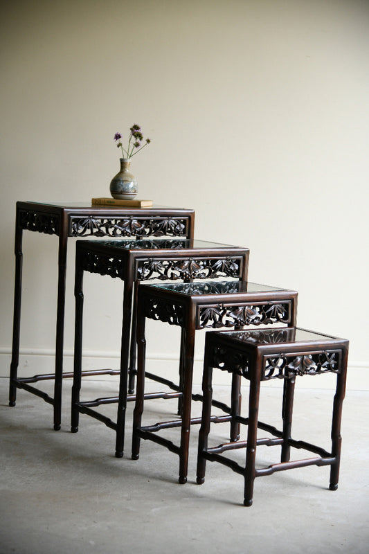Antique Chinese Carved Hardwood Quartetto Nest of Tables