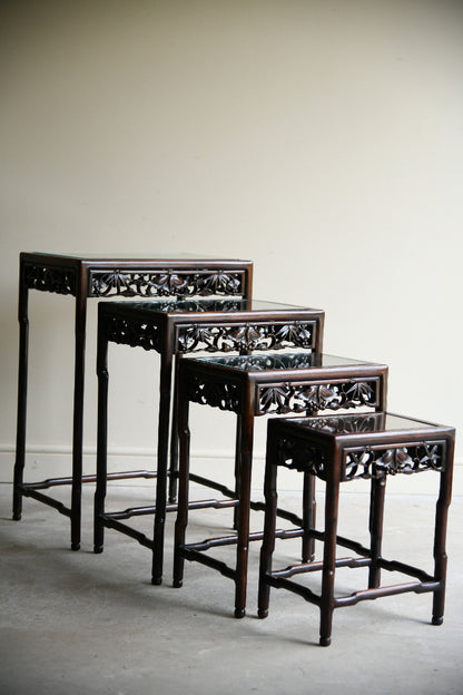 Antique Chinese Carved Hardwood Quartetto Nest of Tables