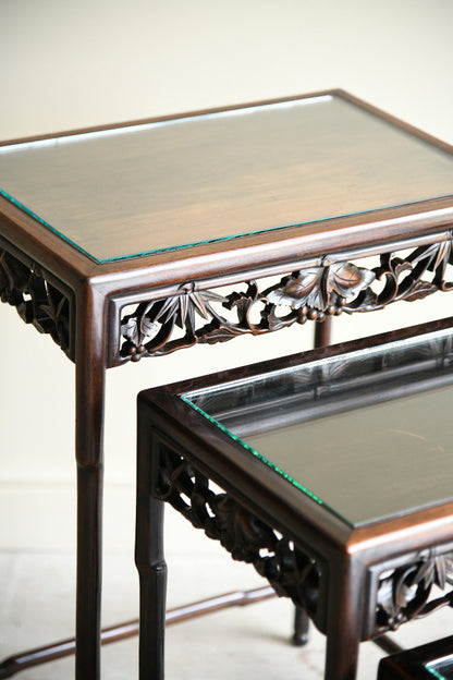 Antique Chinese Carved Hardwood Quartetto Nest of Tables