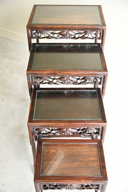 Antique Chinese Carved Hardwood Quartetto Nest of Tables