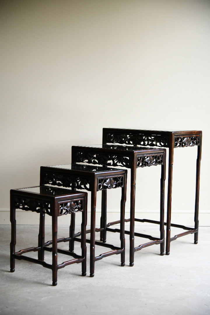 Antique Chinese Carved Hardwood Quartetto Nest of Tables